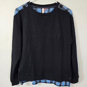 Pilcro Anthropologie Sweatshirt SM Black Motif Blue Plaid Flannel Casual Cabin